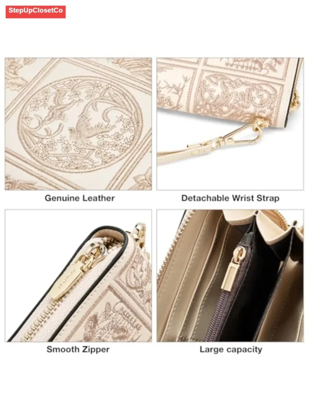 Leather Wallets for Women RFID Blocking Zipper Wristlet Clutch